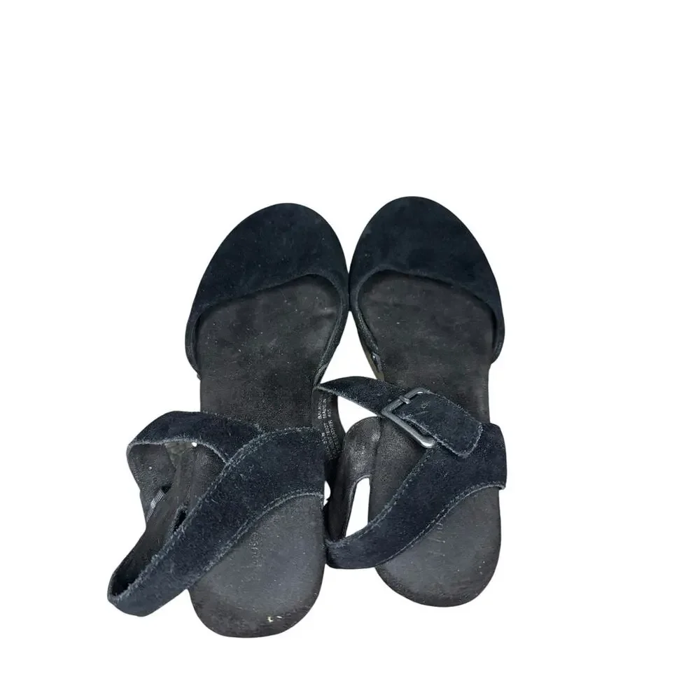 House of Harlow 1960 Black Suede Studded Clog Sandals Platform Ankle Strap Heels